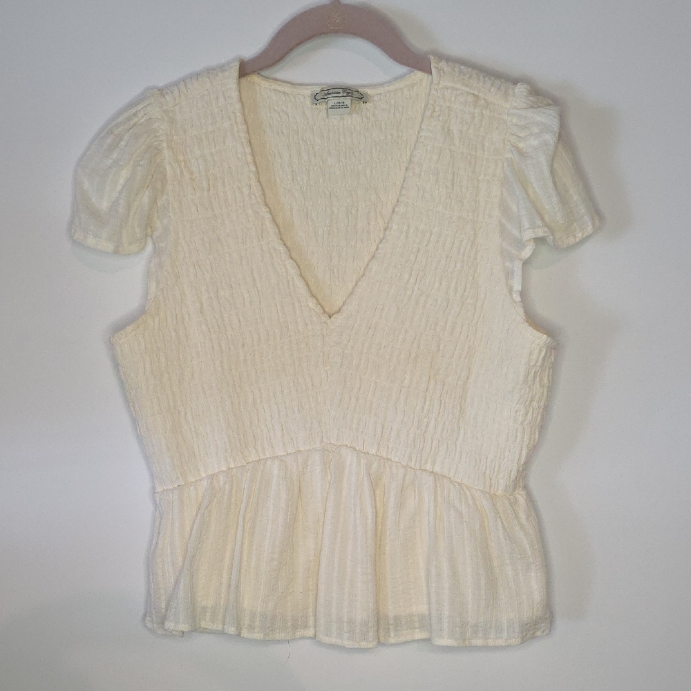 American Eagle Outfitters Cream Textured Blouse